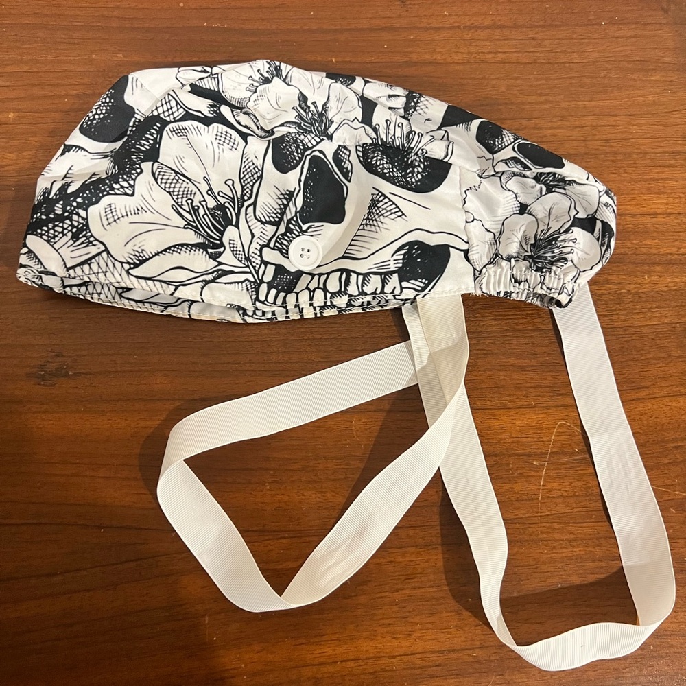 Skull and Floral Scrub Cap
